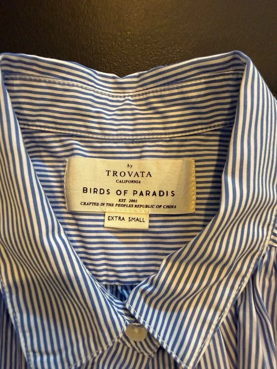 Trovata White and Blue Pinstripe Ruffle Sleeve Shirt - Picture 2 of 4
